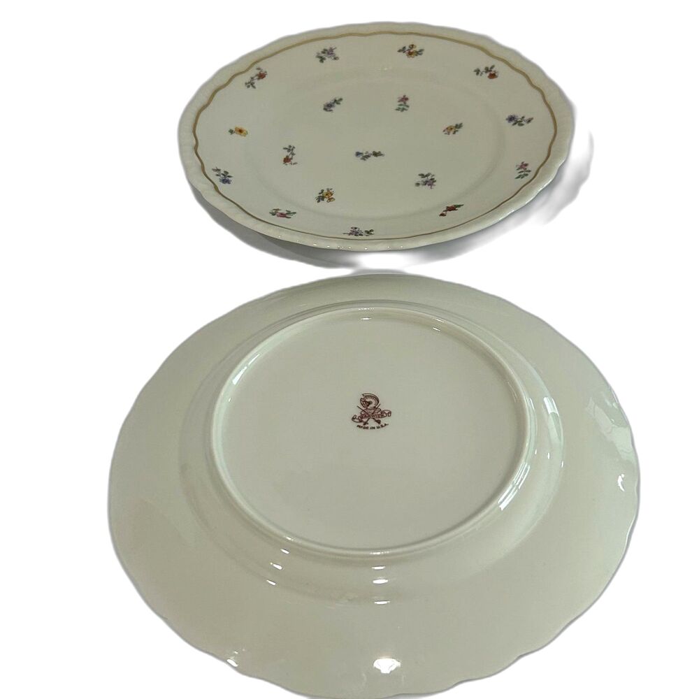 Vintage Warwick China Dinner Plates Floral Pattern USA Color Cream Gold Band - Picture 6 of 11